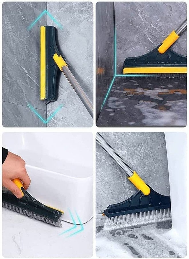 Olafur Rubber Scrub Brush Tile Cleaner Brush with Scraper Bathroom Cleaning Brush with Squeeze 3-Section Adjustable Bathroom Brush with Long Handle, V-Shaped Bristles Floor Scrub Kitchen, Multicolour - Image 4